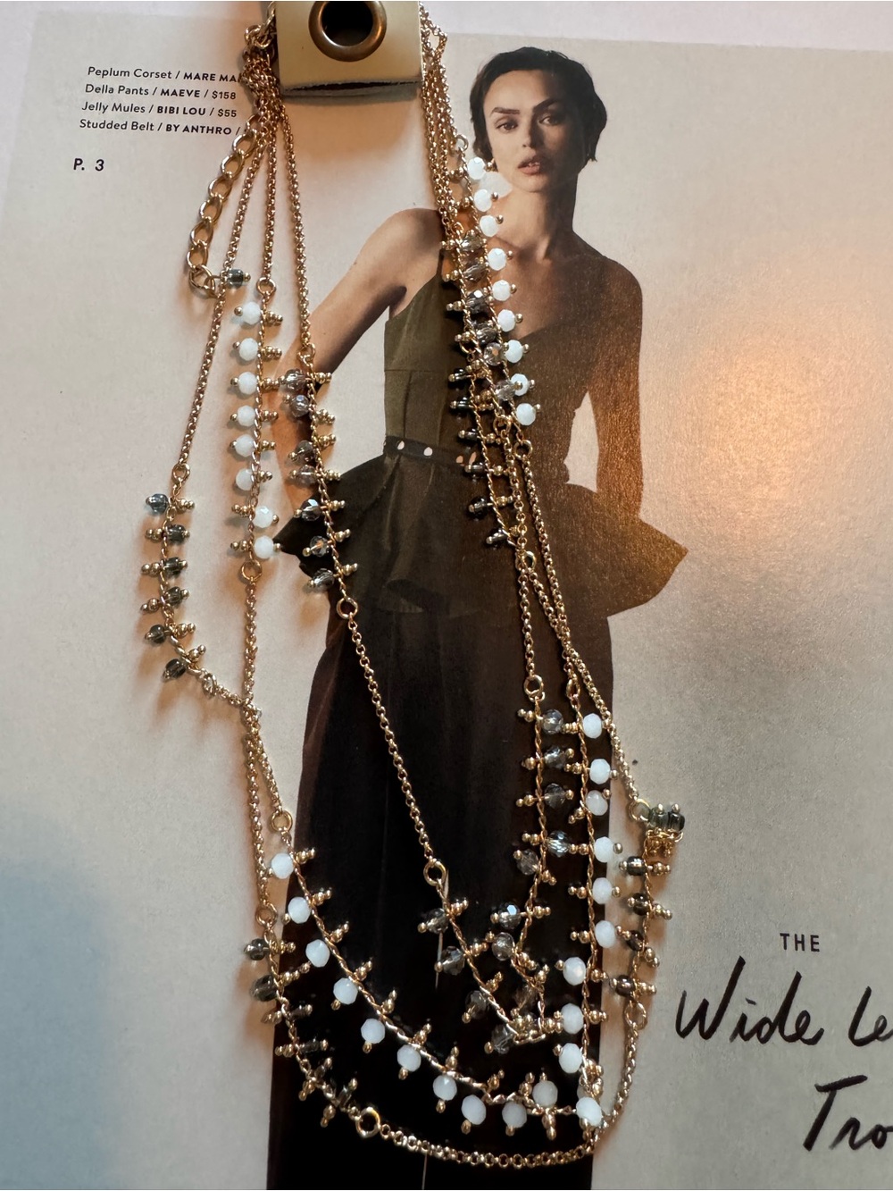 Anthropologie Gold  3 strands layering Necklace with crystal Bead Accents - Picture 4 of 4